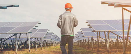 Construction worker on a solar farm.